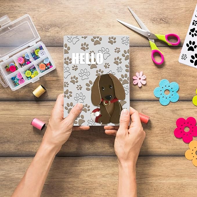 Glodecart Pawprint Background Embossing Folder, Plastic Textured Impressions Cute Dog Cat Footprint Embossing Folder Template for Card Making Dog Lovers Scrapbooking Paper Craft Album Stamps DIY Décor
