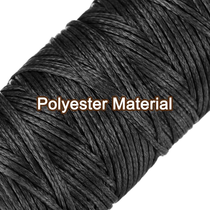 uxcell Leather Sewing Waxed Thread, 55 Yards / 50m 0.8mm 150D Flat Polyester All-Purpose Threads for Leather Crafts, Bookbinding, Black