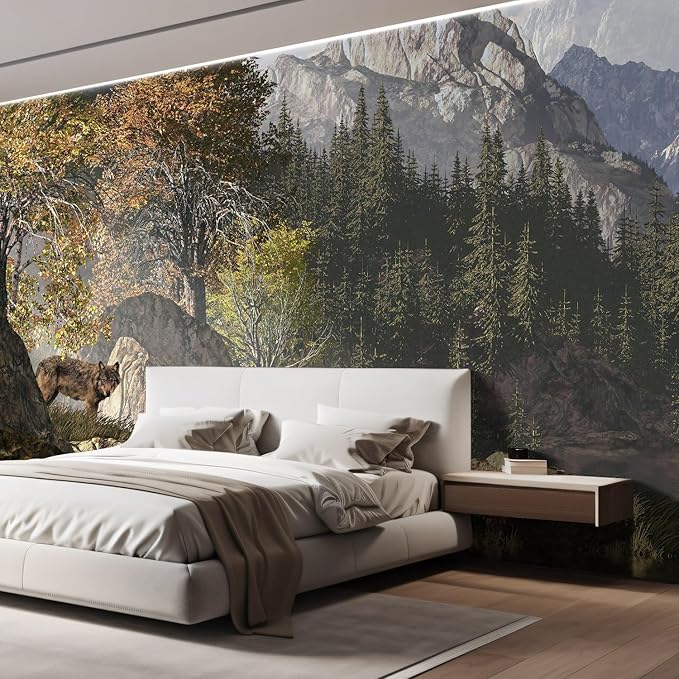 wall26 Wall Sticker/Wall Mural Wolf Near a Lake in a Rocky Mountain Landscape, Not Peel and Stick, Non-Woven Wallpaper Decorative for Bedroom, Living Room, Office - 132x168 inches