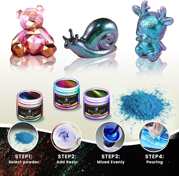 BALTIC DAY - Chameleon Mica Powder, 40 Jars of Color Shift Mica Powder Set - Chameleon Mica Powder for Resin - Chameleon Powder - Holographic Mica Powder