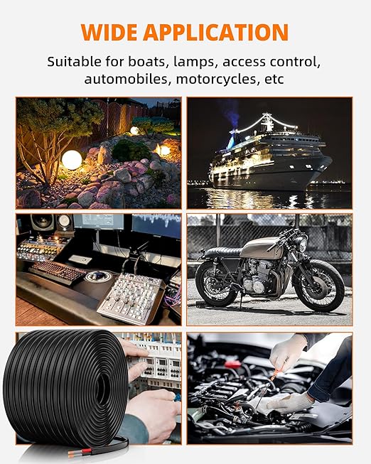 14 Gauge Wire, 14 AWG 2 Conductor Electrical Wire, Flexible/Oxygen-Free Tinned Copper/Stranded PVC 14/2 Cord for Automotive, Marine, LED Strips, Solar, RV, Lighting (100FT)