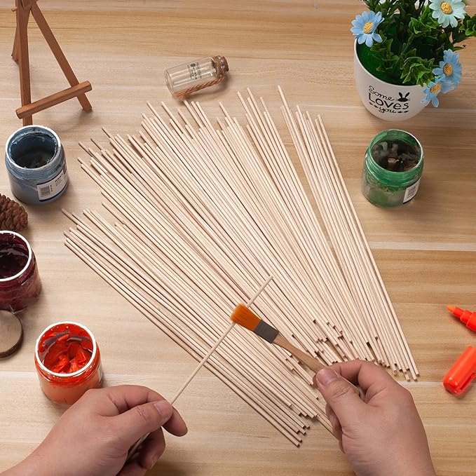Wood Dowel Rods Wooden Dowels Wooden Sticks for Crafts 1/8 x 12, 100 PCS Round Wood Sticks for Crafting, Lollipops, Tiered Cake, Small Unfinished Hardwood Sticks for Arts and Crafts, Photo Props