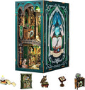 Fsolis Book Nook Kits for Adults, DIY Miniature House Kit 3D Wooden Puzzle Booknook Magic Halloween Bookshelf Nook Decorative Bookends for Women Teenagers and Book Lovers(Darkness Common Room)