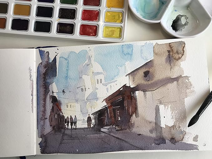 tumuarta Square Watercolor Journal, 5.5x5.5”, 140 LB, 300 GSM, Cotton Paper, Cold Press, 24 Sheets, 48 Pages, Watercolor Paper SketchBooks for Use As Mix Media Pad On The Go