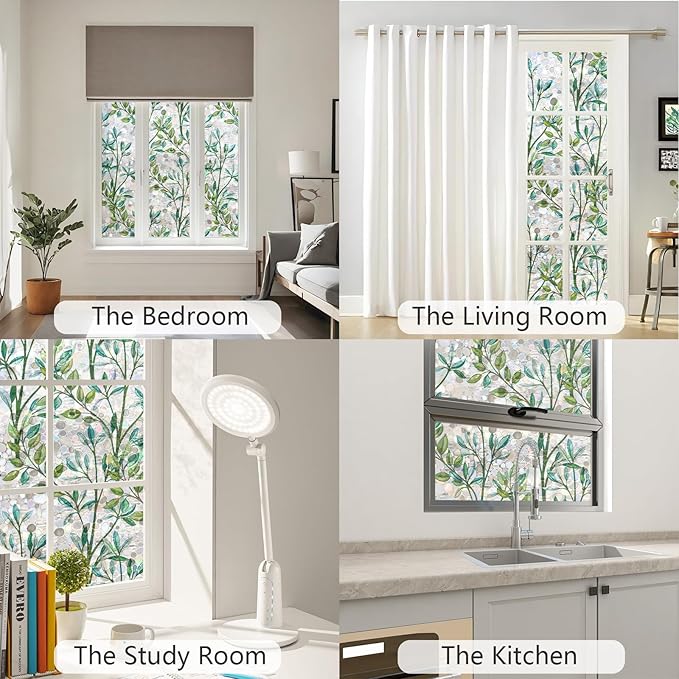 LEMON CLOUD Window Privacy Film, Stained Glass Window Film, Decorative Rainbow Window Clings, Static Cling Non Adhesive Door Stickers, Anti-UV Sun Blocker Heat Control for Home 35.4 x 157.4 inches