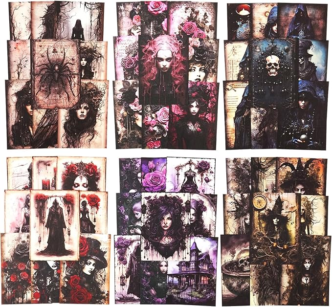 Gothic Scrapbook Paper Set, 180 PCS Dark Ephemera Pack for Junk Journaling, Scrapbooking, Crafting, DIY Projects, Diaries, and Art Supplies