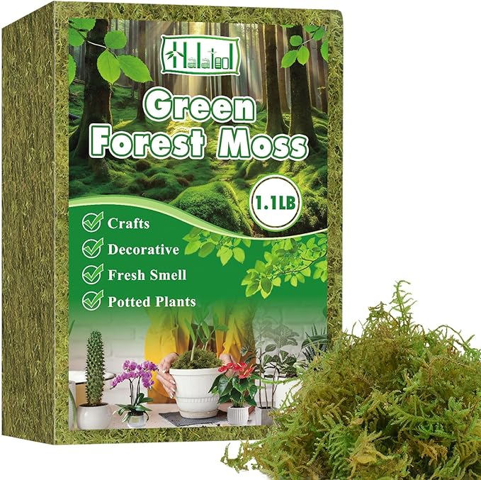 Halatool 1.1LB Green Moss for Potted Plants, 25QT Orchid Moss Potting Mix, Forest Moss for Indoor Plants, Indoor Potting Plant Moss for Repotting Terrariums Garden Reptiles