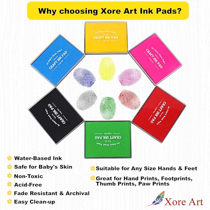 5"x4'' Large Ink Pad Washable Stamp Ink Pad for Baby Footprint Handprint with 30ml Premium Refill Ink (Yellow)