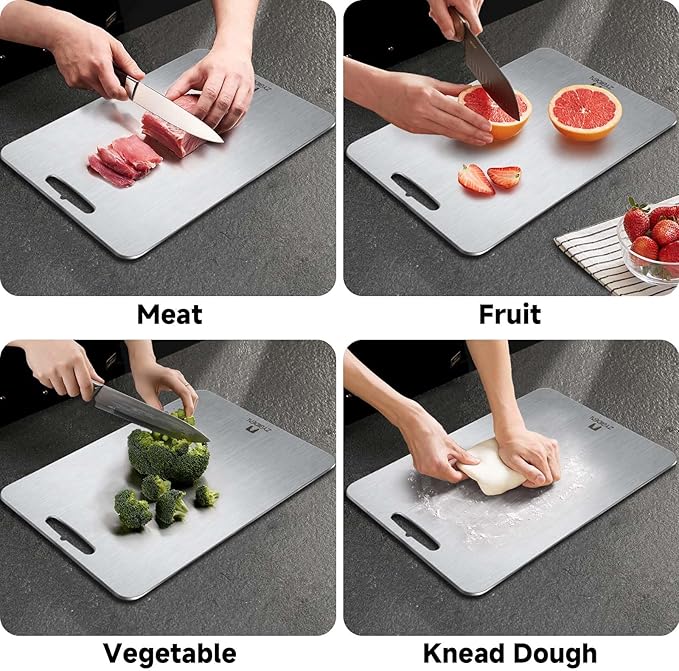 Pure Titanium Cutting Board, Stainless Cutting Boards for Kitchen, Double-Sided Food Grade Chopping for Meat, Vegetable & Fruit (9 * 13)