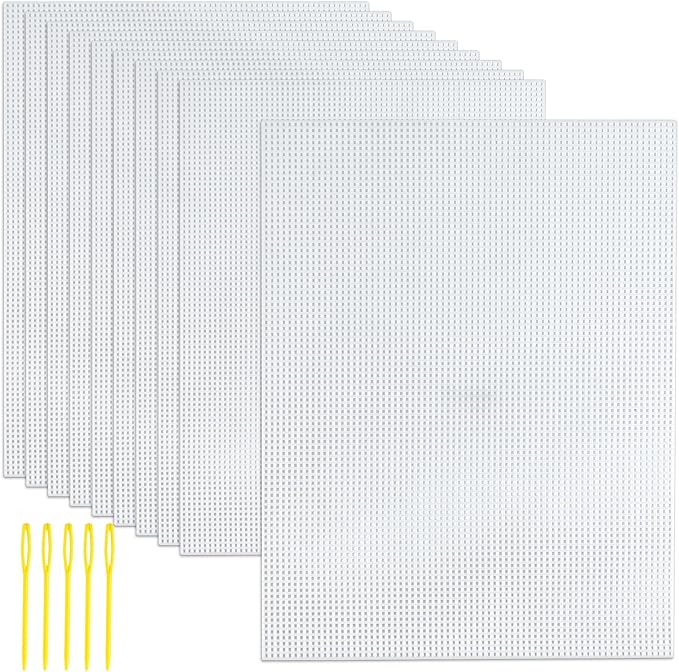 Pllieay 10PCS 7 Count Plastic Canvas Sheets, 10.2x13.2 inch Plastic Mesh, Eye Mesh for Embroidery, Acrylic Yarn Crafting, Knit and Crochet Projects, Make Aquarium Dividers(with 5Pcs Weaving Needles)