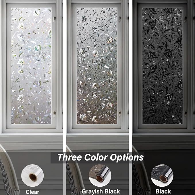 LEMON CLOUD Window Film, Decorative Window Privacy Film, Window Film Privacy Static Cling Frosted, Anti-UV Sun Blocker Heat Control for Home(Grayish Black, 23.6 x 78.7 inches)