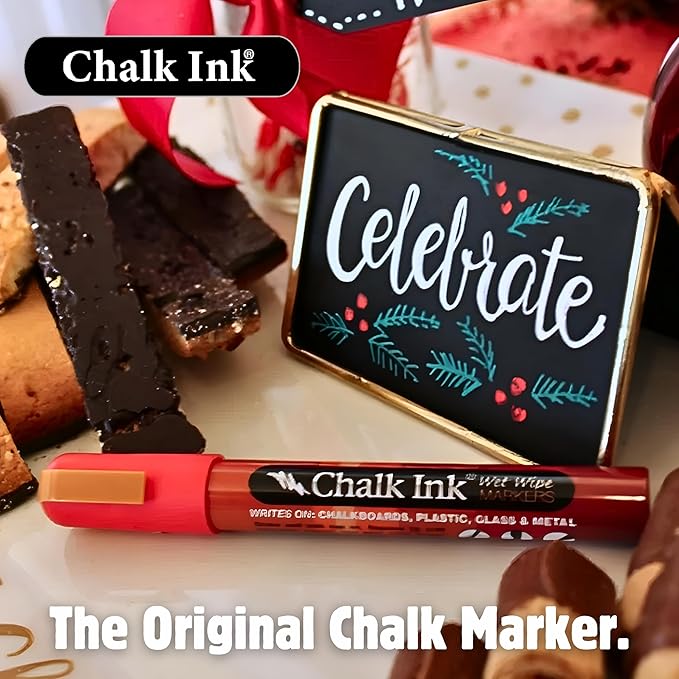 Chalk Ink Chisel Tip Wet Wipe Chalk Markers (Happy Holidays, 6mm, 6 Pack)