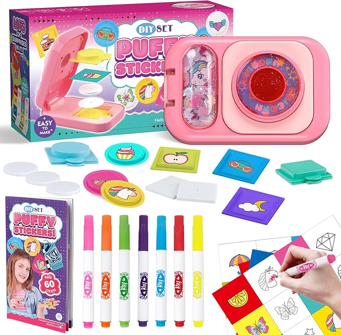 Sticker Maker for Kids - Make Your Own 60 Stickers with DIY Puffy Sticker Kit - Create a 3D Sticker Machine Arts and Crafts for Kids Ages 6-12 - Fun Craft Kits & Gifts for Girls Boys Year Old