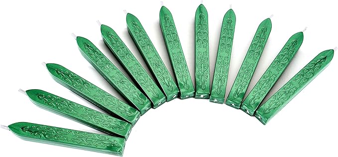 Yoption 12 Pcs Sealing Wax Sticks with Wicks, Antique Metallic Green Totem Fire Manuscript Seal Wax for Wax Seal Stamp (Metallic Green)