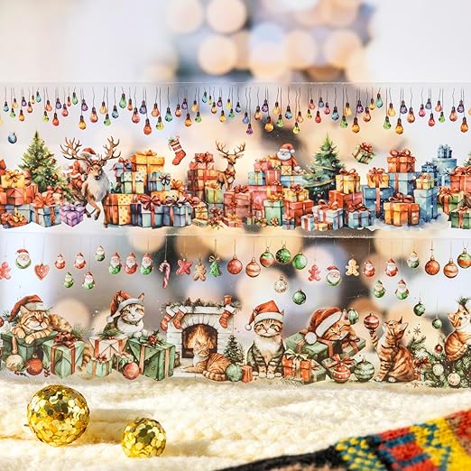 6 Rolls PET Washi Tape Stickers Set,Christmas Washi Tape for Journaling,Winter Aesthetic Stickers for Scrapbook Supplies,Junk Journal,Planner(Christmas Diary)