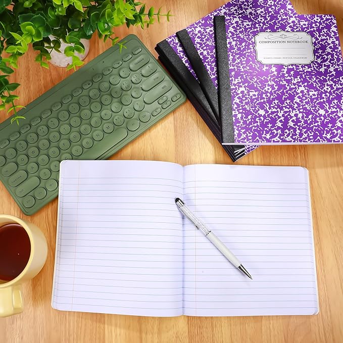 Seajan 20 Pack Composition Notebooks, Wide Ruled Paper, 7-1/2" x 9-3/4" Marble Hard Covers, 60 Sheets, Composition Notebooks Bulk for Students Back to School Adults Office Supplies(Purple)