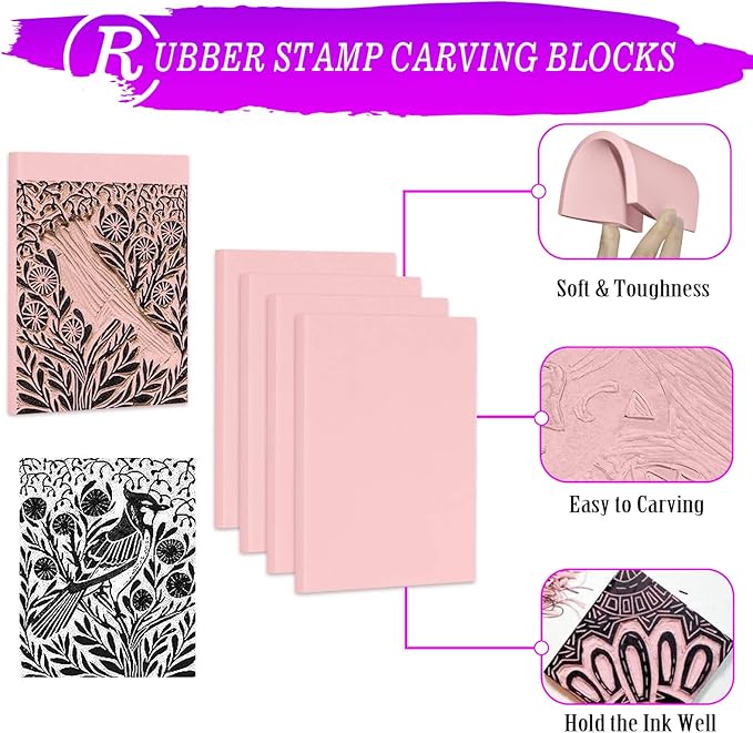 WAYCOM Rubber Stamp Making Kit - Linoleum Cutter Set, Hobby Knife, Pencil for DIY Stamp Carving Craft