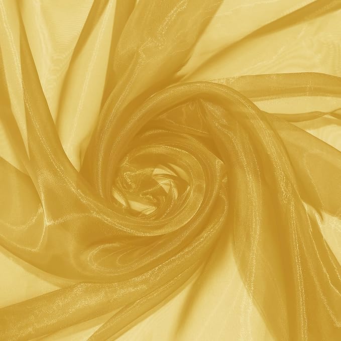 P Pothuiny Sheer Organza Fabric by The Yard, 1 Yard x 60 Inch Wide Bridal Gold Organza Tulle Fabric Roll Shiny Gauze Fashion Dress Sewing Craft for Wedding Party Decorations Backdrop