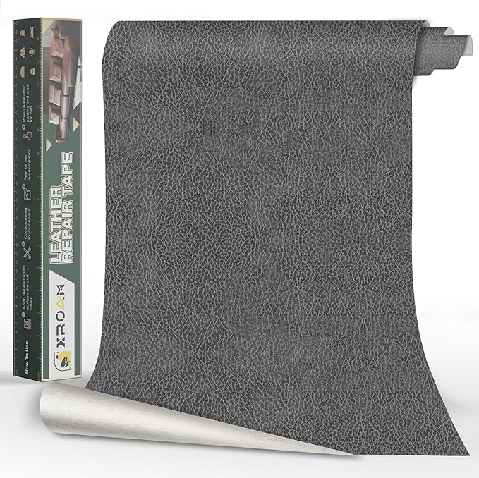 Leather Repair Tape, 23.6x79 inch Leather Patches for Furniture, Self Adhesive Leather Repair Patch for Sofas, Couches, Leather Covers, Seats, Chairs, Vinyl Repair Tape Retro Dark Gray