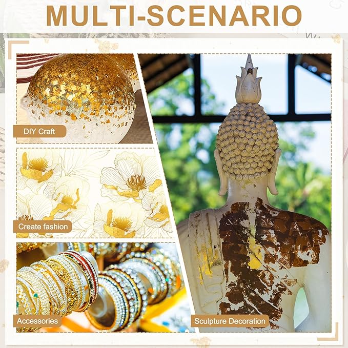 PATIKIL Gold Leaf Sheets for Art 3.7" x 3.4", 100 Pcs Gold Foil Sheet Metallic Leaf Papers for DIY Crafts Resin Furniture Nails Paintings Home Decoration, Rose Red