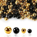 Pearl Beads No Hole Pearls for Crafting 180 Pcs Fake Pearls Faux Pearls for DIY Crafts Jewelry Making Vase Filler Floating Candle Wedding Birthday Party Home Decorations (Black & Gold, 8/10/14/20mm)