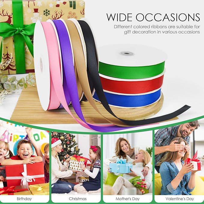 100 Yards 3/8 inch Grosgrain Ribbon, Solid Color Fabric Ribbon Perfect for Gift Wrapping, Wedding, Handmade Bows, Floral Bouquets and Party Decoration(Green)