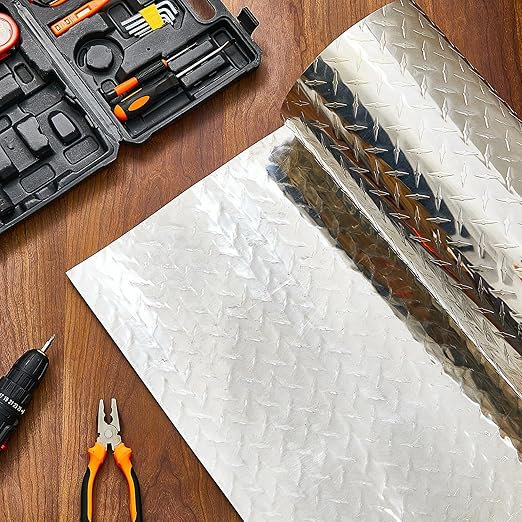 Diamond Plate Sheet Metal Heavy Duty Tread Aluminum Sheet Diamond Tread Plate for Wall Covering, Cargo Trailer, RV and More(24 x 120 Inch,Silver)
