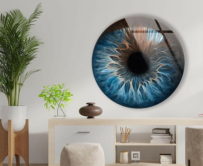 My Photostation.com 24''(60cm) Diameter Eye Round Blue Glass Wall Art Tempered Glass Printing Wall Decor Large Wall Art Wall Hangings