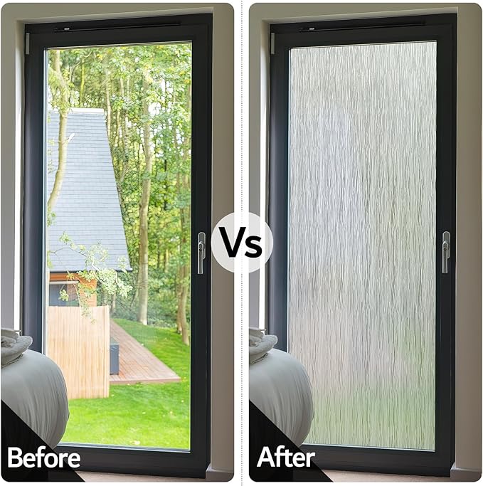 VELIMAX Frosted Window Privacy Film Non Adhesive Window Cling Removable Glass Covering Clear Water Opaque Window Film for Home Anti UV 23.6x118 inches