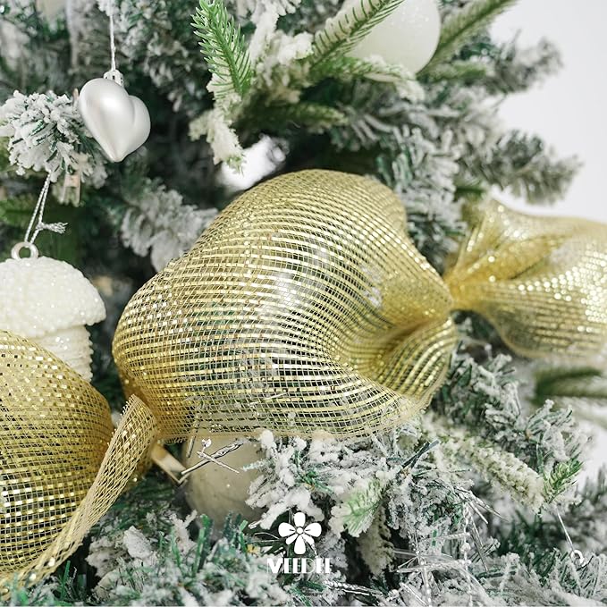 MEEDEE Champagne Deco Mesh 10 Inch Deluxe Wide Foil Metallic Mesh Premium Decorative Mesh Champagne Gold Mesh Ribbon for Christmas Tree, Wreaths, Garland, Gift Wrapping, Bows Making (30 Feet)