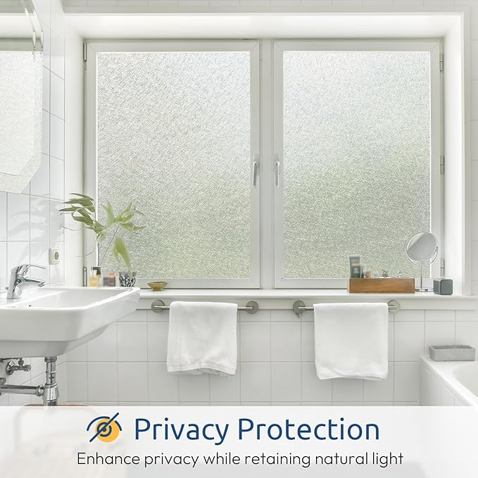 rabbitgoo Window Privacy Film Frosted Glass Film, Decorative Cling UV Sun Blocking Decals, Frosting Window Clings for Home Bathroom Door Coverings, 23.6 x 78.7 inches