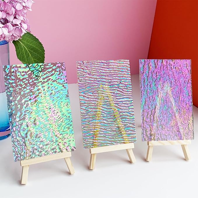 ILLUCKAI 12 Sheets Clear Textured Stained Glass Sheet, 4 x 6 inch Rainbow Iridescent Cathedral Art Glass Variety Textures, Stained Glass Supplies for Stained Glass Projects and Mosaic Crafts
