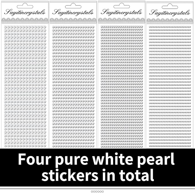 3090 Pcs 4 Sheets Pearl Rhinestone Stickers 3/4/5/6 mm Self Adhesive Craft Rhinestones Gems for Face Eyes Makeup Hair Body (White_pearl-3/4/5/6mm)