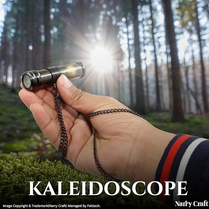Brass Kaleidoscope with Wooden Box | Handcrafted Vintage Kaleidoscope with Optical Glass Lens & Wooden Storage Box – Collectible Gift for Kids & Adults Last Minute (Antique, Small)
