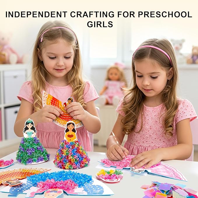 PP OPOUNT Poke Art Kits for Girls, 5 pcs 3D Magical Princess & 5 Bags Kids Paper Craft Kits, DIY Wood Craft Kit, Mess-Free Creative Activity Art and Crafts, Birthday Christmas Gift for Girls Ages 4-8