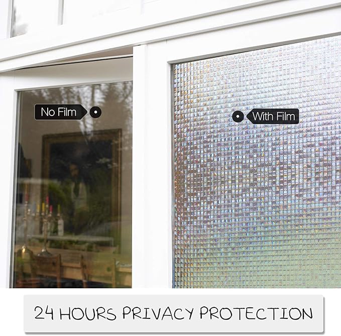 HIDBEA 3D Window Privacy Film - Rainbow Decorative Clings, Heat Control Decals, Vinyl Glass Tint, 35.4 x 98.4 Inches, Mosaic Patterns