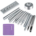 14Pcs Rivet Setter, Leather Die Punch Snap kit, Stainless Steel Rivet Setting Tool for Bag Making DIY Leather Crafts with Non Slip Base