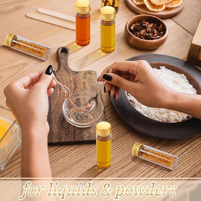 100 Pcs Small Clear Vials Spice Mini Jars with Lids Mini Glass Bottles with Screw Aluminum Metal Caps Tiny Jars Sample Containers for Powder Cream Cosmetic Jewelry Wedding (15 ml,Gold Caps)