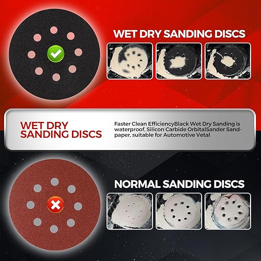 100PCS 5 inch Silicon Carbide Sanding Discs 120 Grit, Wet Dry Orbital 5 Sander Hook and Loop Sandpaper Disc, Best for Metal,Automotive,Wood Polishing