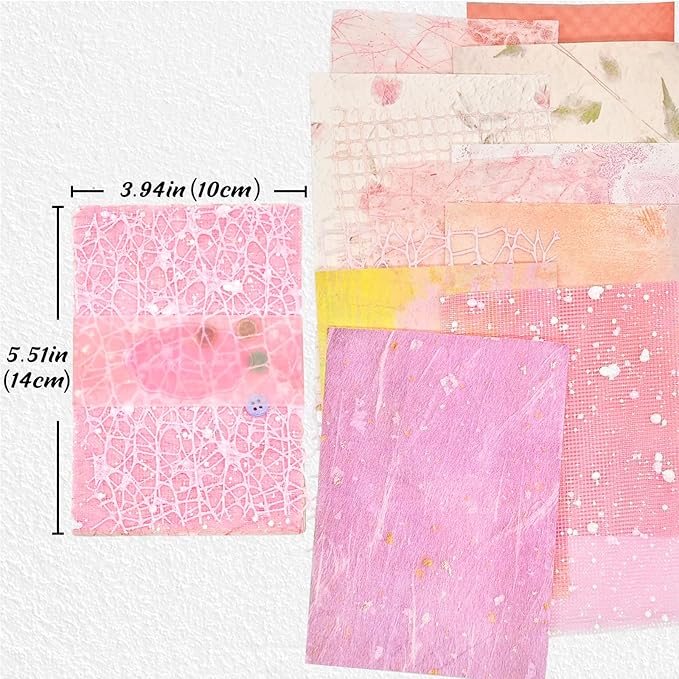 42 Sheets Textured Scrapbook Paper and Mesh Fabric Assorted Set, Junk Journal Supplies Assorted Set, Special Paper for Scrapbooking Materials Card Embellishments 3.9x5.5 Inch (Pink)
