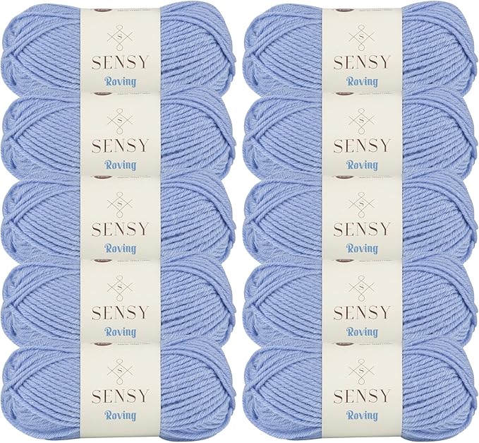 10 Skeins of Sensy Roving Yarn, 3.5 oz, 132 Yards, Gauge 5 Bulky (Baby Blue)