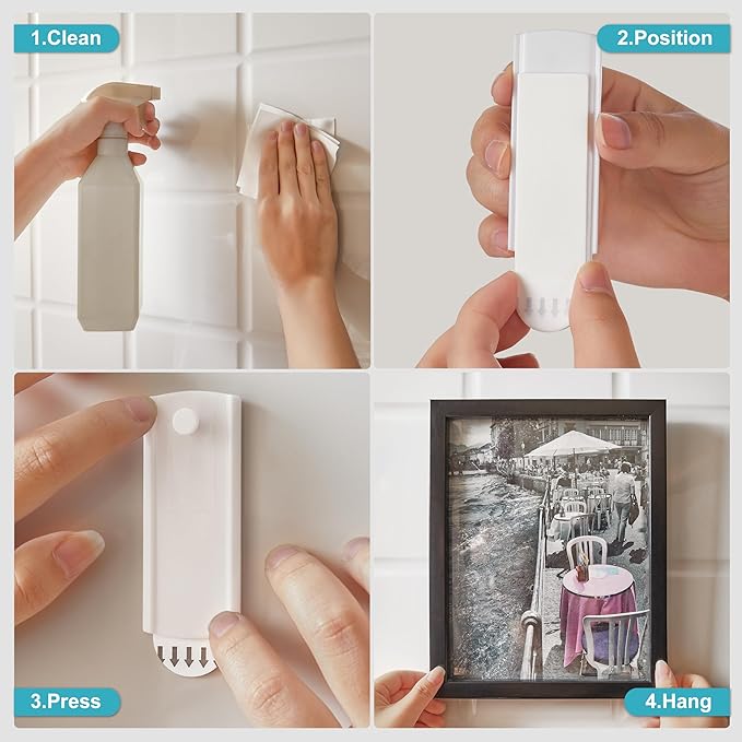 Large Canvas Hangers, 10 Picture Hangers, 20 Large Removable Adhesive Strips, Damage Free Picture Hanging Hooks Heavy Duty, Wall Hangers Without Nails, Value Pack