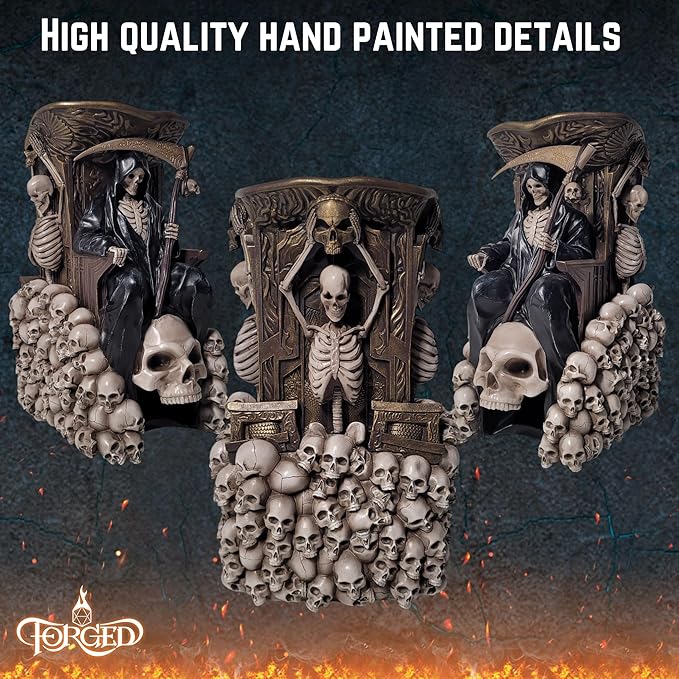 Forged Dice Co. Grim Bones Dice Tower with LED Skull Eyes - Hand Painted Grim Reaper Throne - Dice Rolling Tower Compatible with DND Accessories