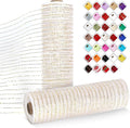 2 Rolls Mesh Ribbon for Wreaths 10 Inch x 30 Foot Wreath Mesh Rolls with Metallic Foil for Easter Christmas Party Wedding Home Decor DIY Craft Projects and Gift Wrapping (White/Gold)
