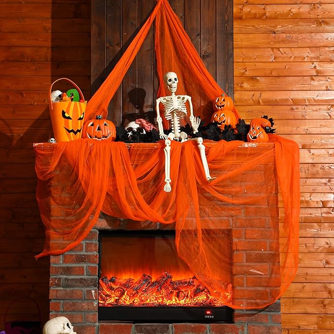 Boao Halloween Cheese cloth 84.65 x 590.55 Inch Orange Cheesecloth Roll for Crafts Large Cotton Muslin Gauze Fabric for Halloween Outdoor & Indoor Spooky Decoration