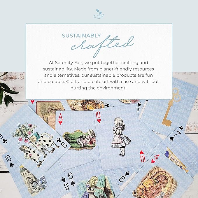 Blue Alice Adventures in Wonderland Playing Cards & Washi Tape Set - Stickers, Scrapbook Supplies, Crafts, Planner Accessories, Party Decor, Waterproof Card Games for Adults, Kids, Family & Travel