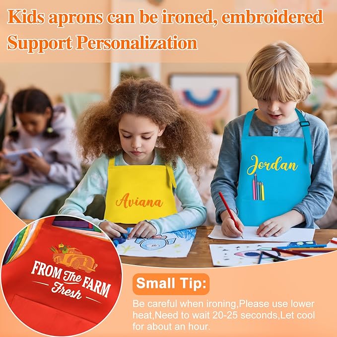 36 Pack Kids Apron bulk with 2 Pockets Adjustable Chef Art Apron Kids Painting Aprons for Cooking Baking Painting Crafting Grilling Activity（12 Color）