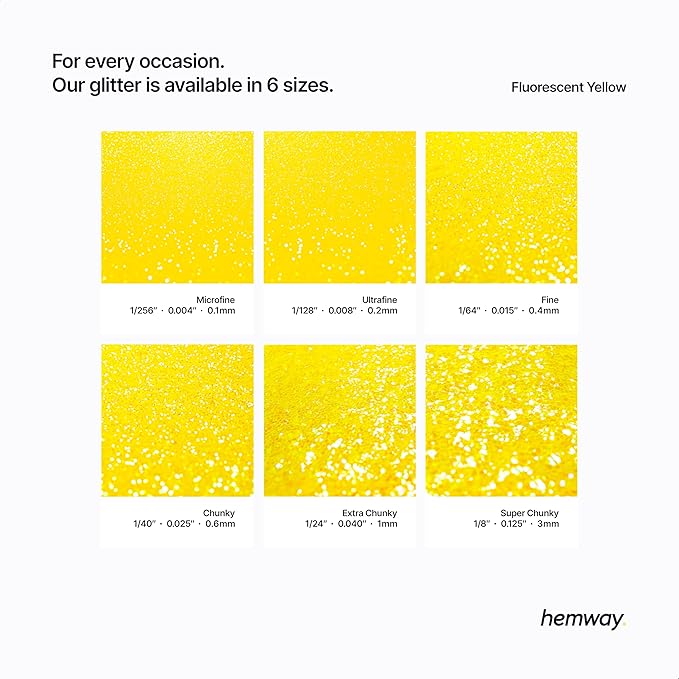 Hemway Polyurethane & Epoxy Resin Glitter 100g / 3.5oz Metallic Crystal Flake Additive for Flooring Jewelry Tumblers Glass Pigment - Microfine (1/256" 0.004" 0.1mm) - Fluorescent Yellow