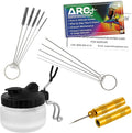 Master Airbrush 13 Piece Airbrush Cleaning Kit - Glass Cleaning Pot Jar with Holder, 5 pc Cleaning Needles, 5 pc Cleaning Brushes, 1 Wash Needle, & How to Link Card