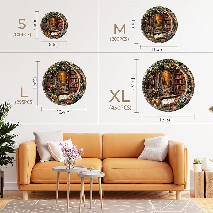 KAAYEE Wooden Puzzles for Adults, 3D Visual Effect Tree House Library Wooden Jigsaw Puzzle Unique Shape Wood Puzzle Adult, 3D Effect Flat Puzzle Birthday Family Games (L-13.4 * 13.4 in-295pcs)